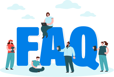 FAQ illustration with people and devices
